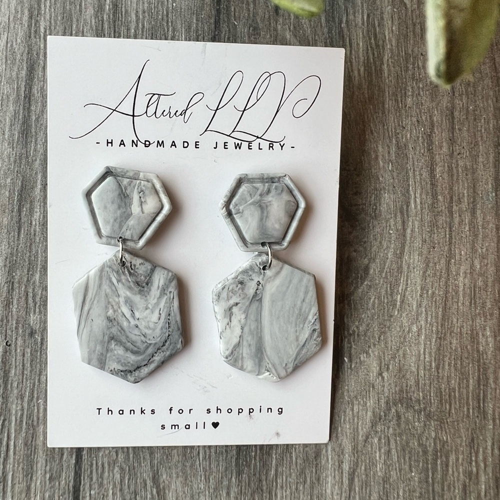 2/$30 Hexagon Marble Earrings